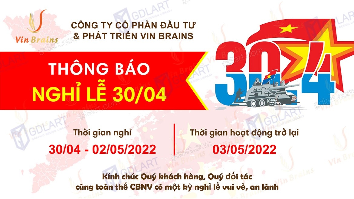 Mẫu banner thông báo nghỉ lễ 30 tháng 4 T002