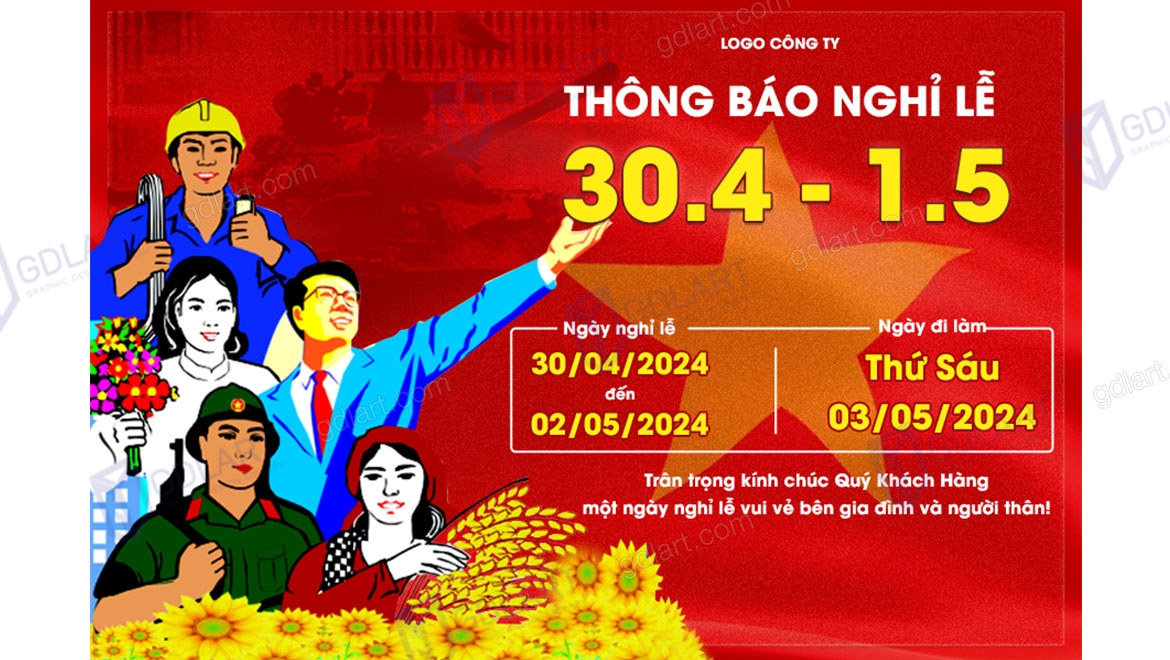 Mẫu banner thông báo nghỉ lễ 30 tháng 4 T003