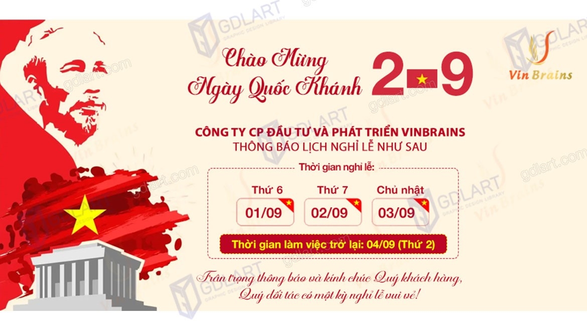 Mẫu banner thông báo nghỉ lễ quốc khánh 2 tháng 9